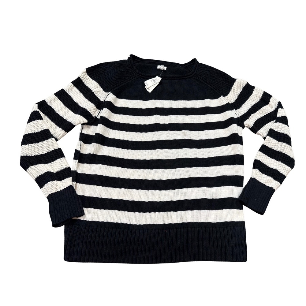 Aerie Sweater Womens Small Navy White NWT Striped Cotton Knit Crewneck Raglan